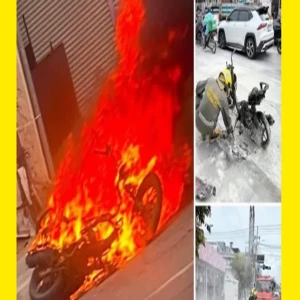 A motorcycle that was driving on Pattaya Road suddenly burst into flames